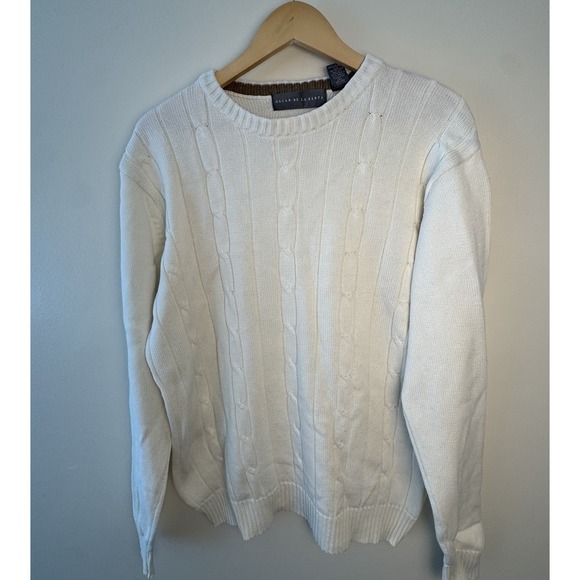Oscar de la Renta Other - Vintage Oscar De La Renta Cream White Cable Knit Sweater Men's Large 100% Cotton
